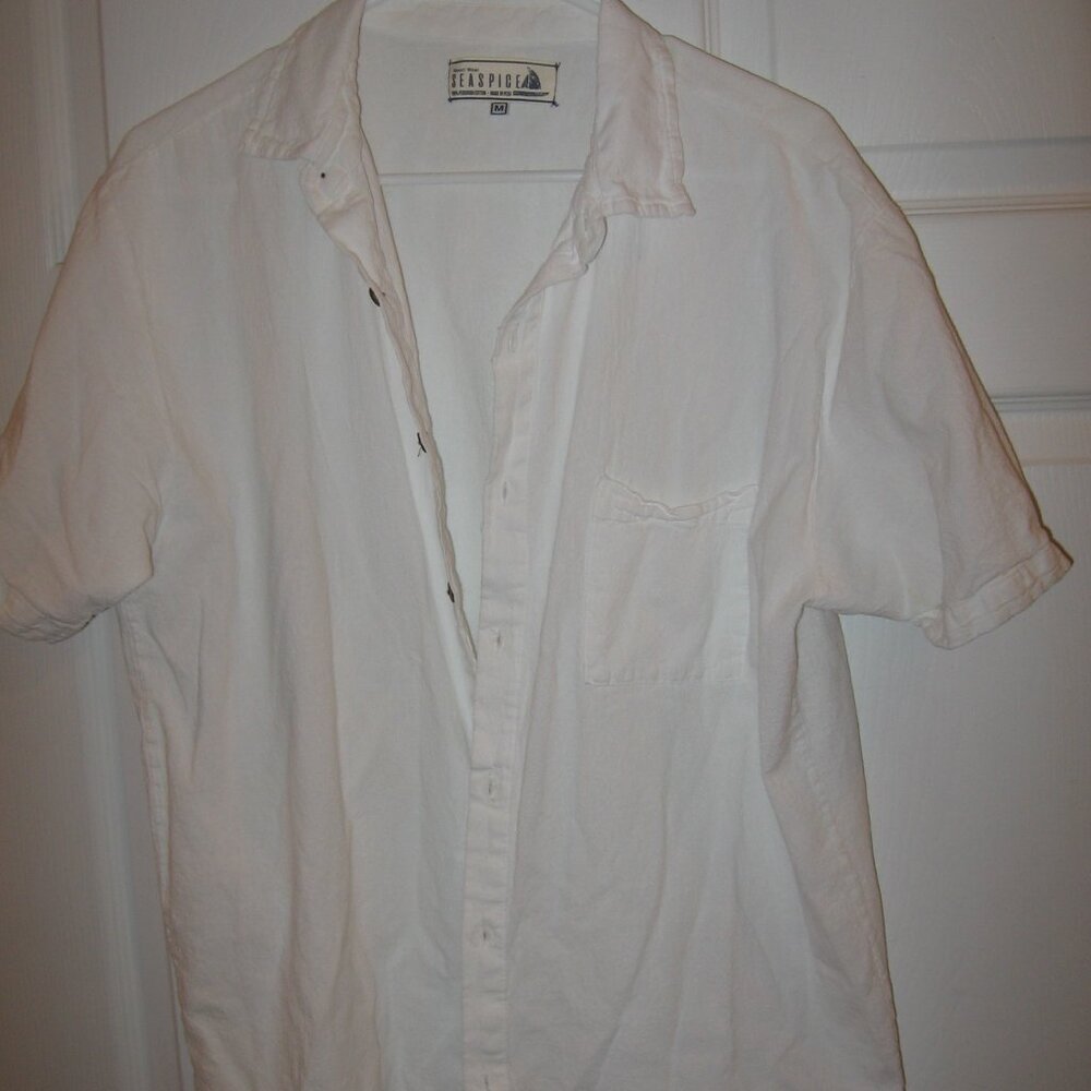 Seaspice Short Sleeve Beach Casual Shirt Men's Size Medium White